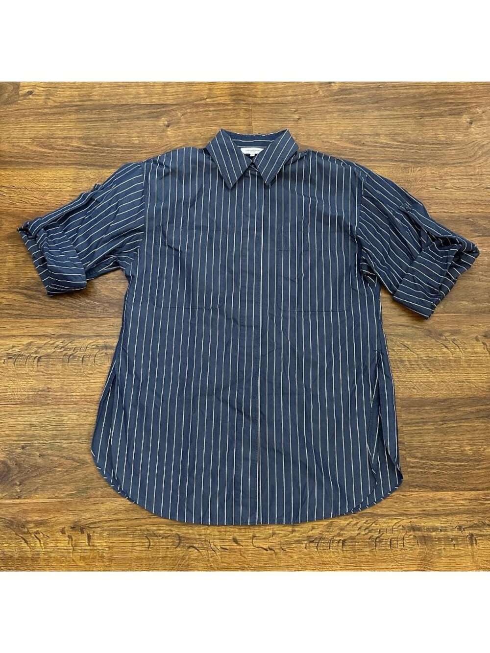 Lafayette 148 New York striped roll tab sleeves S